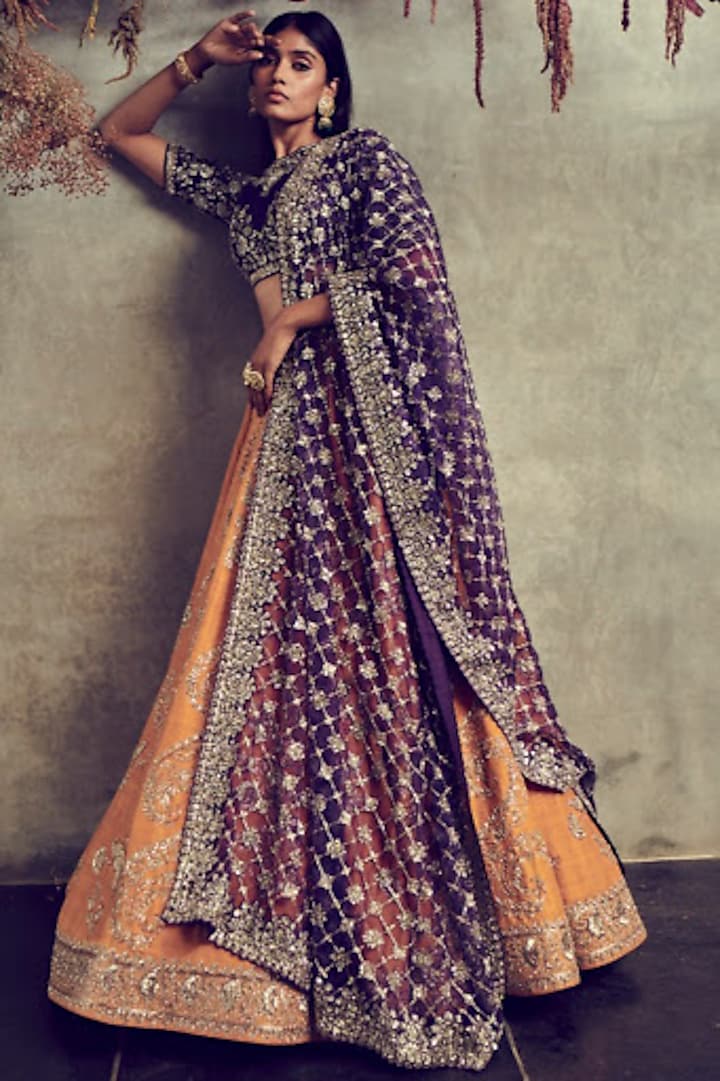 Yellow Raw Silk Embroidered Bridal Lehenga Set by Jayanti Reddy at Pernia's Pop Up Shop