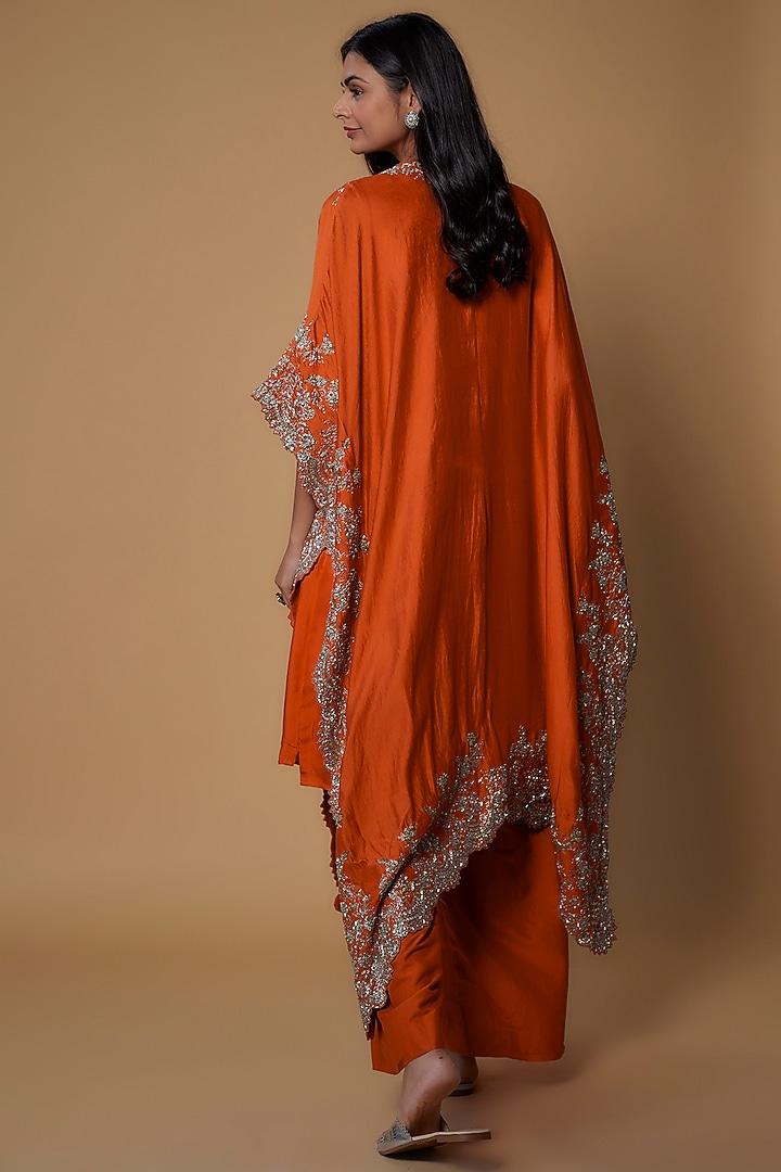 Orange Silk Embroidered Cape Set by Jayanti Reddy at Pernia's Pop Up Shop
