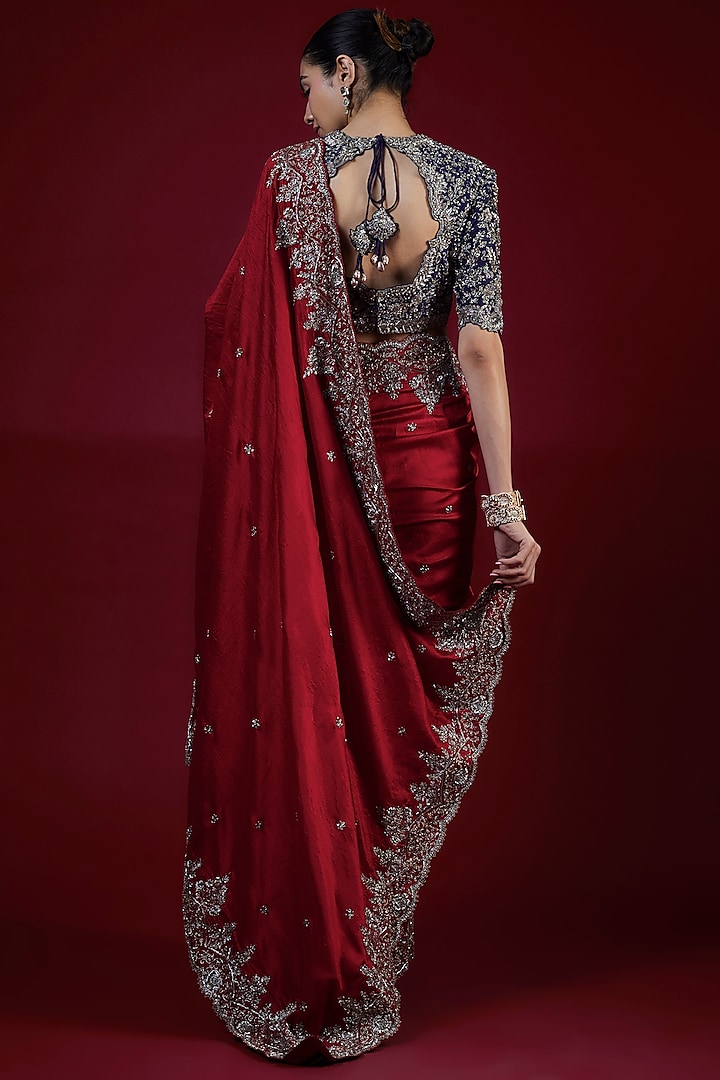 Red Silk Zari Embroidered Bridal Saree Set by Jayanti Reddy at Pernia's Pop Up Shop