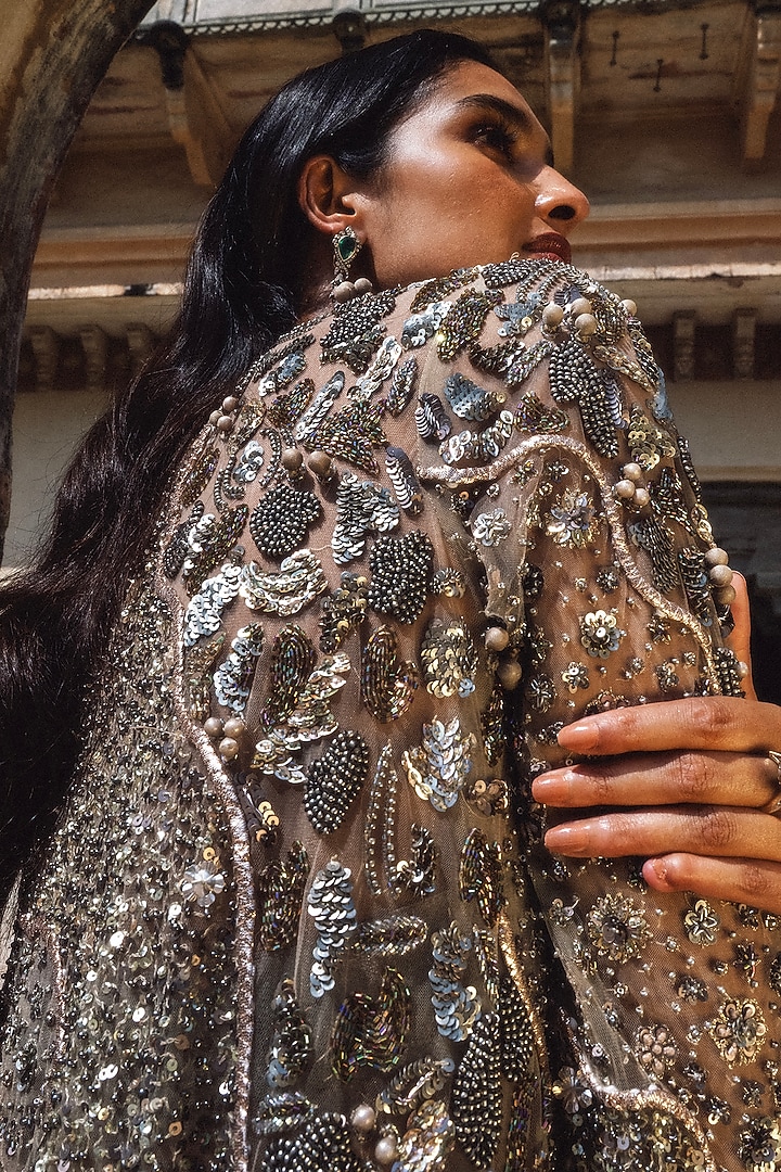 Beige Net Hand Embroidered Kurta Set by Jayanti Reddy at Pernia's Pop Up Shop