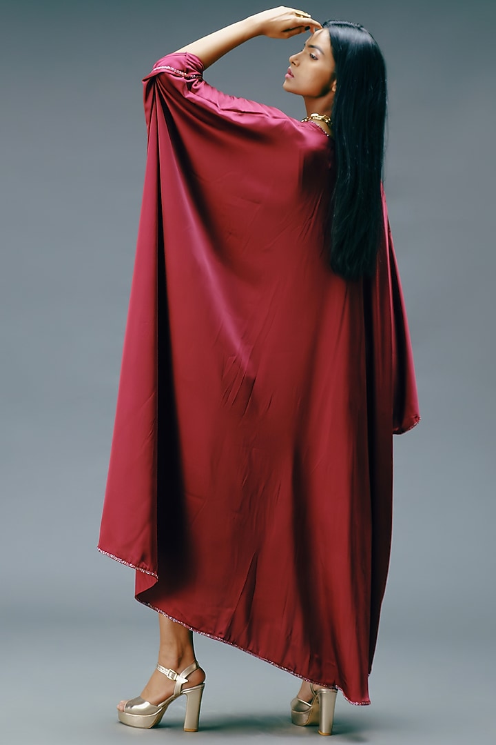 Pomegranate Crepe Satin Kaftan Dress by Jewellyn Alvares at Pernia's Pop Up Shop