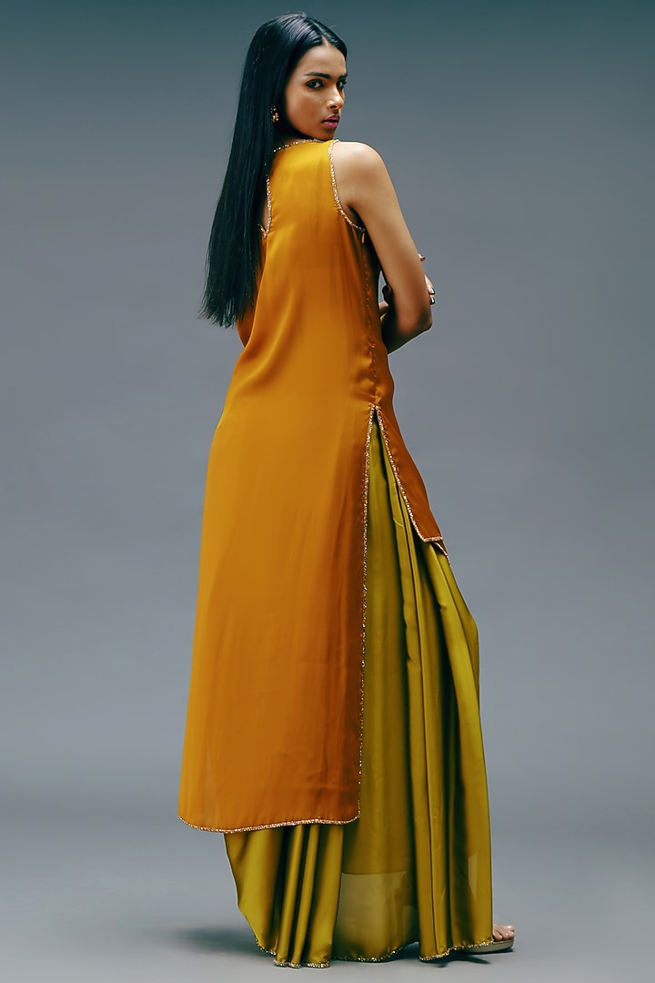 Mustard Dupion Georgette Co-Ord Set by Jewellyn Alvares at Pernia's Pop Up Shop