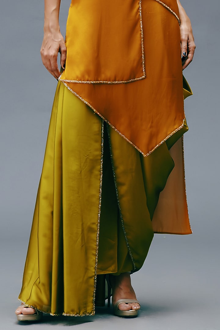 Mustard Dupion Georgette Co-Ord Set by Jewellyn Alvares at Pernia's Pop Up Shop