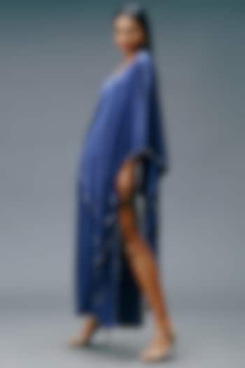 Dusk Blue Crepe Satin Column Dress by Jewellyn Alvares
