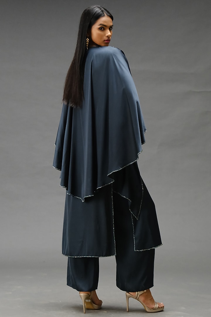 Stone Green Crepe Satin Wide-Legged Pant Set by Jewellyn Alvares at Pernia's Pop Up Shop