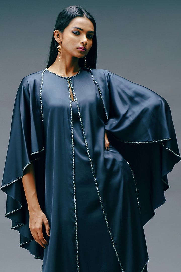 Stone Green Crepe Satin Wide-Legged Pant Set by Jewellyn Alvares at Pernia's Pop Up Shop