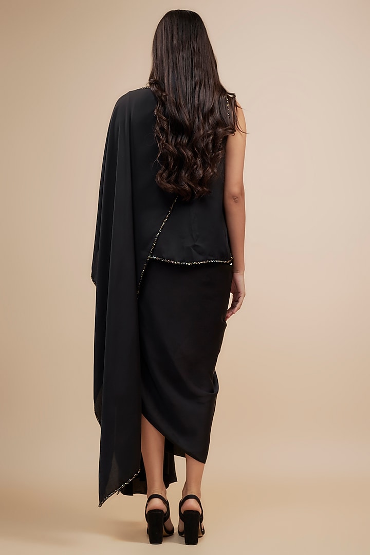 Black Crepe Satin Skirt Set by Jewellyn Alvares at Pernia's Pop Up Shop