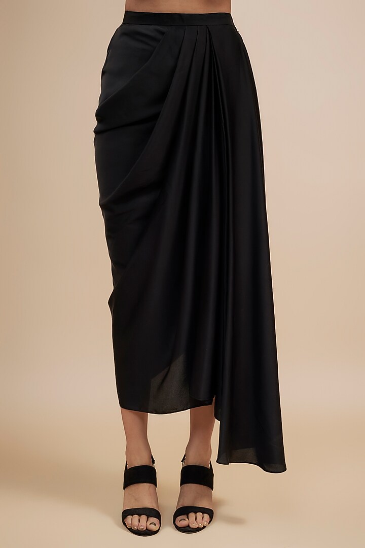 Black Crepe Satin Skirt Set by Jewellyn Alvares at Pernia's Pop Up Shop