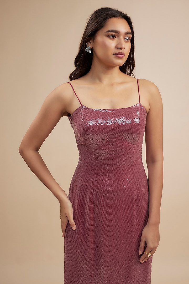 Red Sequins Georgette Gown by Jewellyn Alvares at Pernia's Pop Up Shop