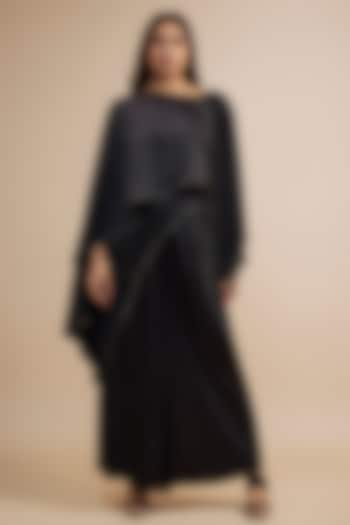 Black Crepe Satin Skirt Set by Jewellyn Alvares at Pernia's Pop Up Shop