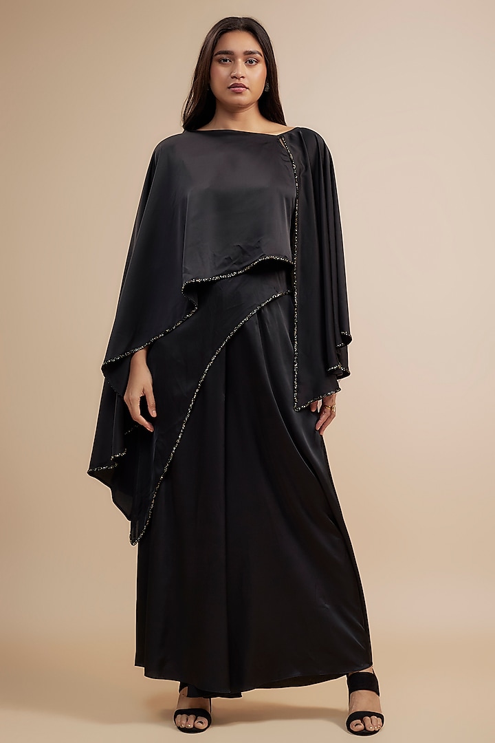 Black Crepe Satin Skirt Set by Jewellyn Alvares at Pernia's Pop Up Shop