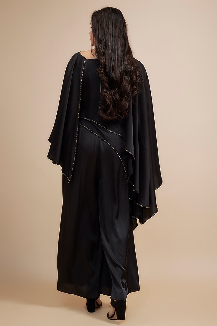 Black Crepe Satin Skirt Set by Jewellyn Alvares at Pernia's Pop Up Shop