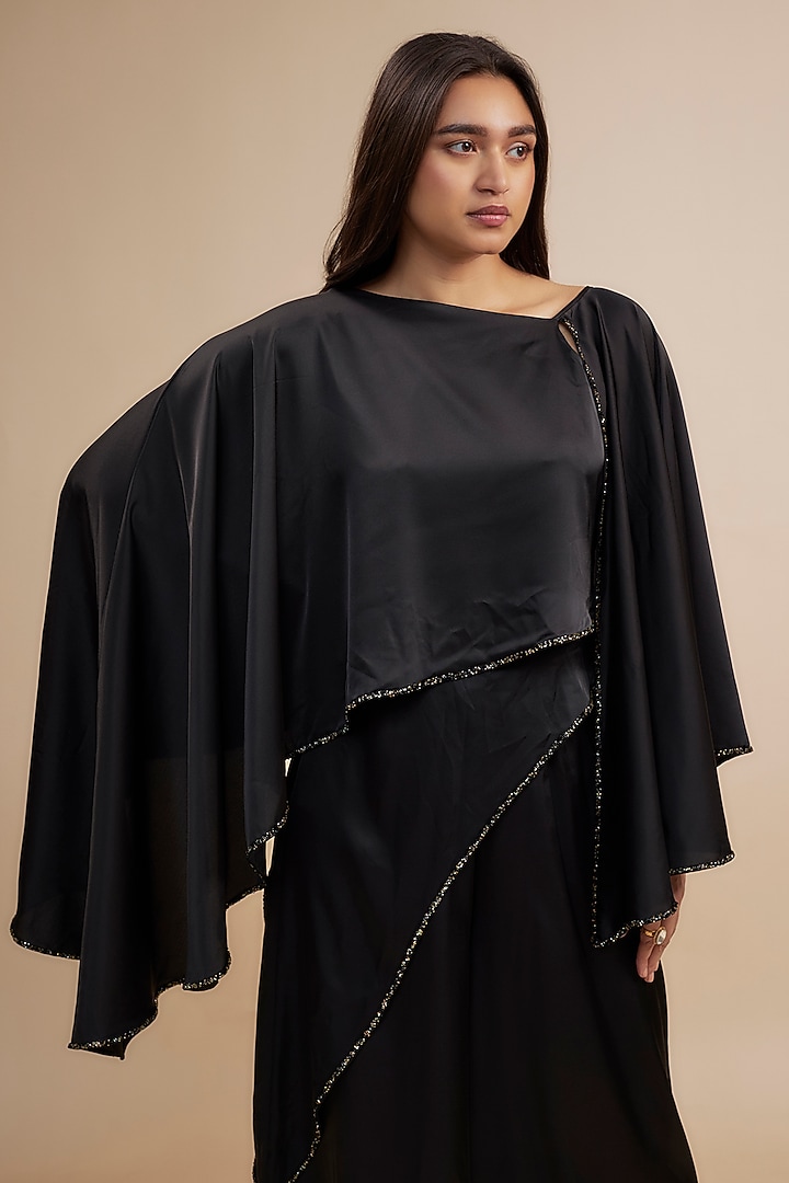 Black Crepe Satin Skirt Set by Jewellyn Alvares at Pernia's Pop Up Shop