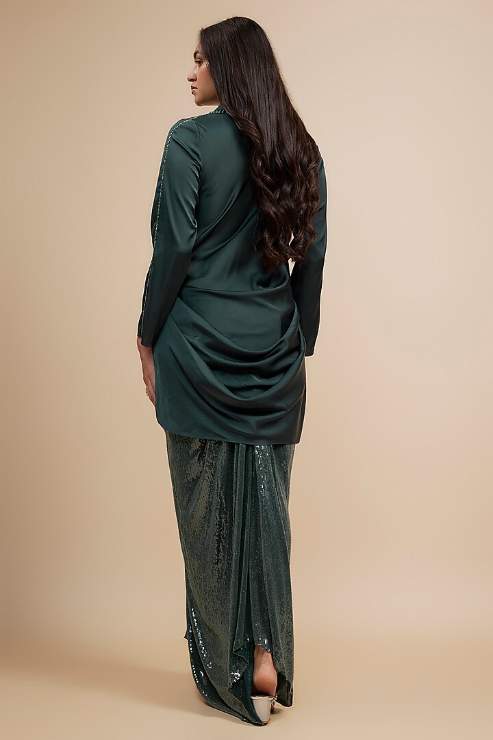 Green Sequins Georgette Skirt Set by Jewellyn Alvares at Pernia's Pop Up Shop
