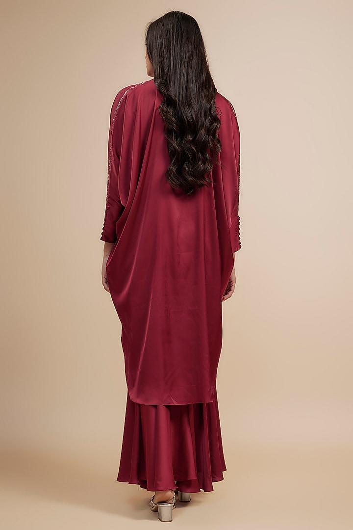Red Crepe Satin Sharara Set by Jewellyn Alvares at Pernia's Pop Up Shop