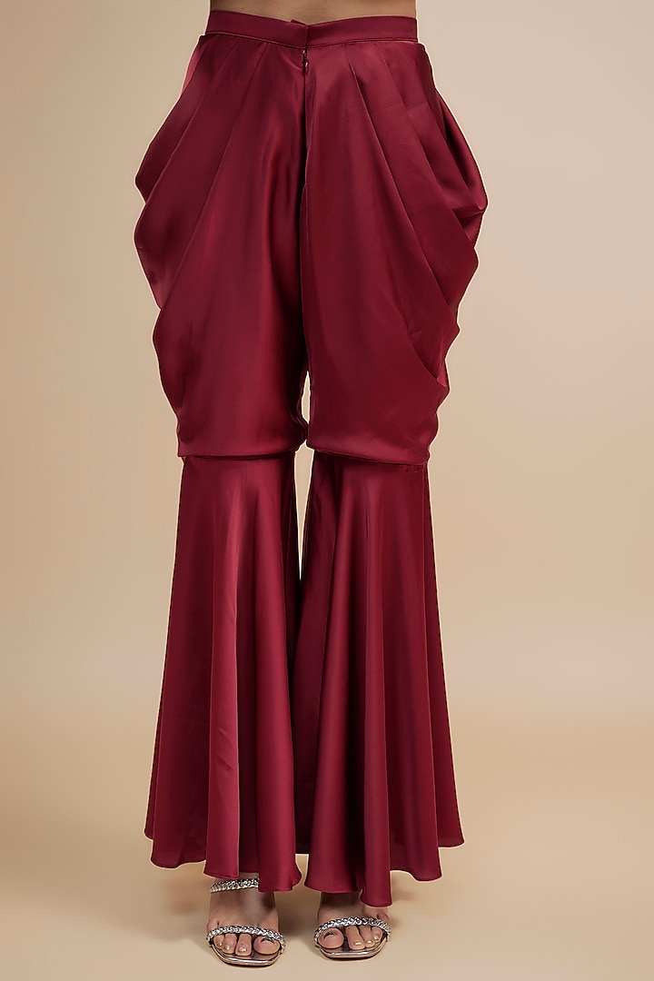 Red Crepe Satin Sharara Set by Jewellyn Alvares at Pernia's Pop Up Shop