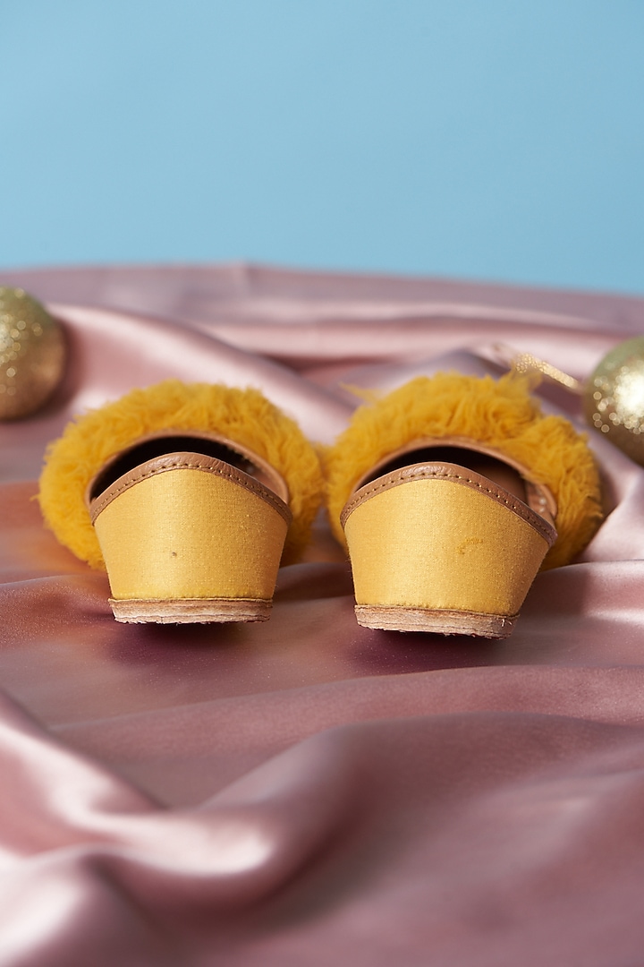 Mustard Cotton Silk Beads Embroidered Handmade Juttis For Girls by Jekwats at Pernia's Pop Up Shop