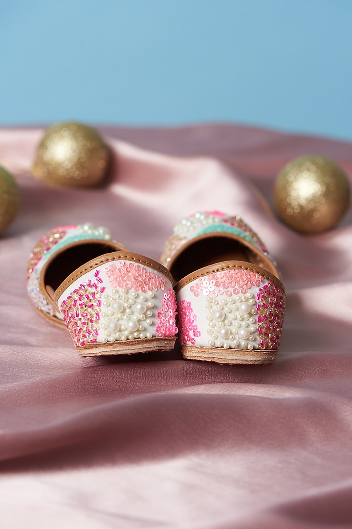 Ivory Pure Leather Embroidered Handcrafted Jutti For Girls by Jekwats at Pernia's Pop Up Shop