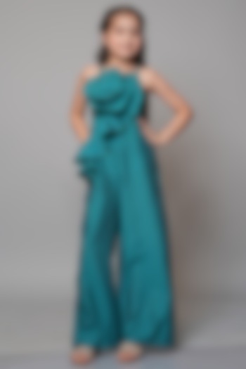 Green Roman Silk Jumpsuit For Girls by Jelly Jones at Pernia's Pop Up Shop