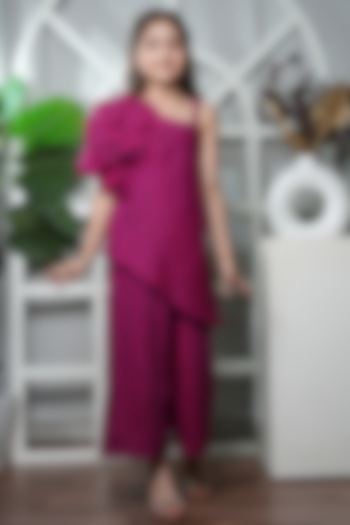 Wine Blended Cotton Floral Co-Ord Set For Girls by Jelly Jones at Pernia's Pop Up Shop