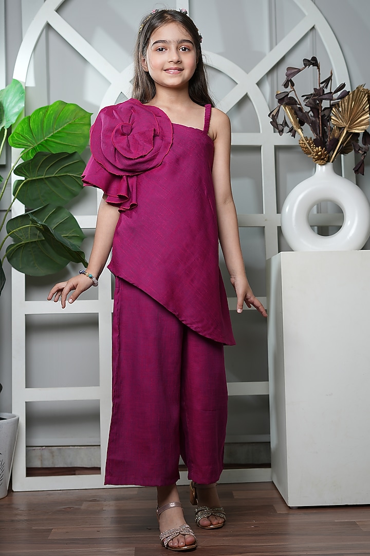 Wine Blended Cotton Floral Co-Ord Set For Girls by Jelly Jones at Pernia's Pop Up Shop