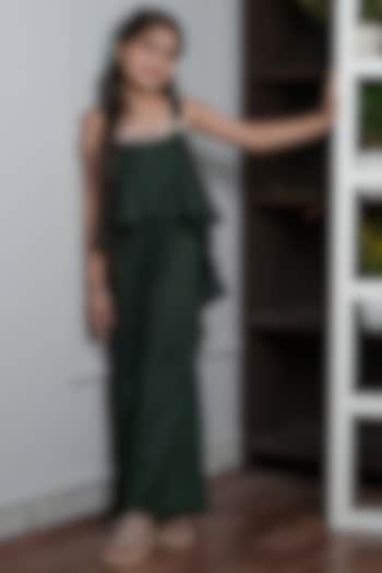 Green Blended Cotton Floral Embellished Jumpsuit For Girls by Jelly Jones at Pernia's Pop Up Shop