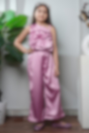 Pink Satin Pearl & Floral Embellished Co-Ord Set For Girls by Jelly Jones at Pernia's Pop Up Shop