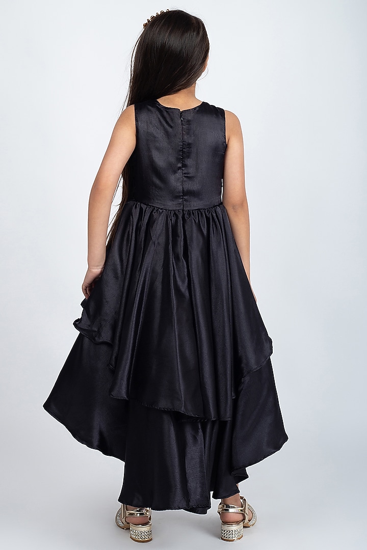 Black Satin Asymmetric Gown For Girls by Jelly Jones at Pernia's Pop Up Shop
