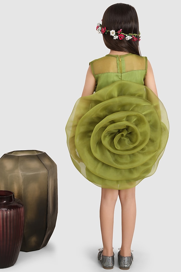 Green Organza Floral Dress For Girls by Jelly Jones at Pernia's Pop Up Shop