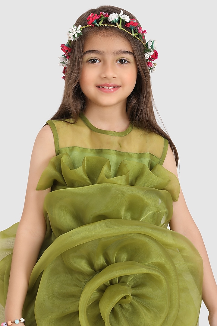Green Organza Floral Dress For Girls by Jelly Jones at Pernia's Pop Up Shop
