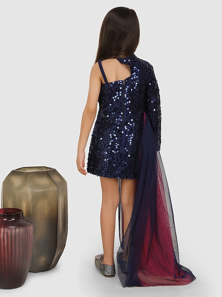 Navy Blue Sequin Dress For Girls by Jelly Jones at Pernia's Pop Up Shop