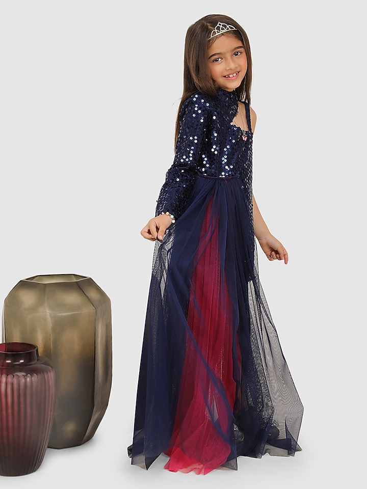 Navy Blue Sequin Dress For Girls by Jelly Jones at Pernia's Pop Up Shop