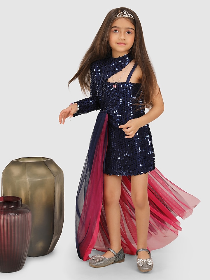Navy Blue Sequin Dress For Girls by Jelly Jones at Pernia's Pop Up Shop