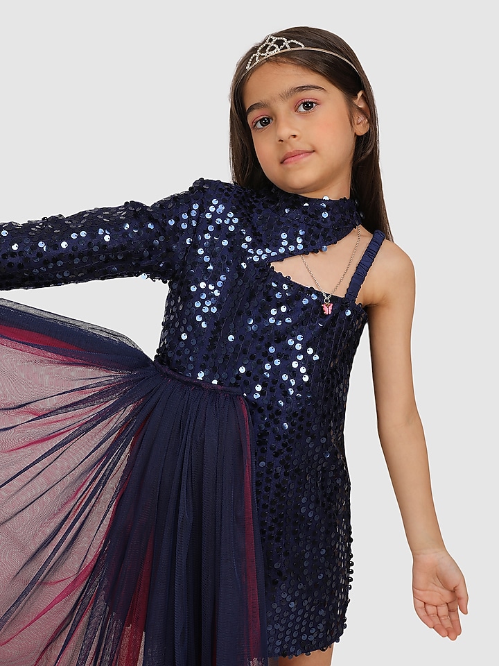 Navy Blue Sequin Dress For Girls by Jelly Jones at Pernia's Pop Up Shop