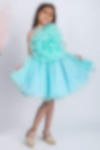 Green Organza Floral Dress For Girls by Jelly Jones at Pernia's Pop Up Shop