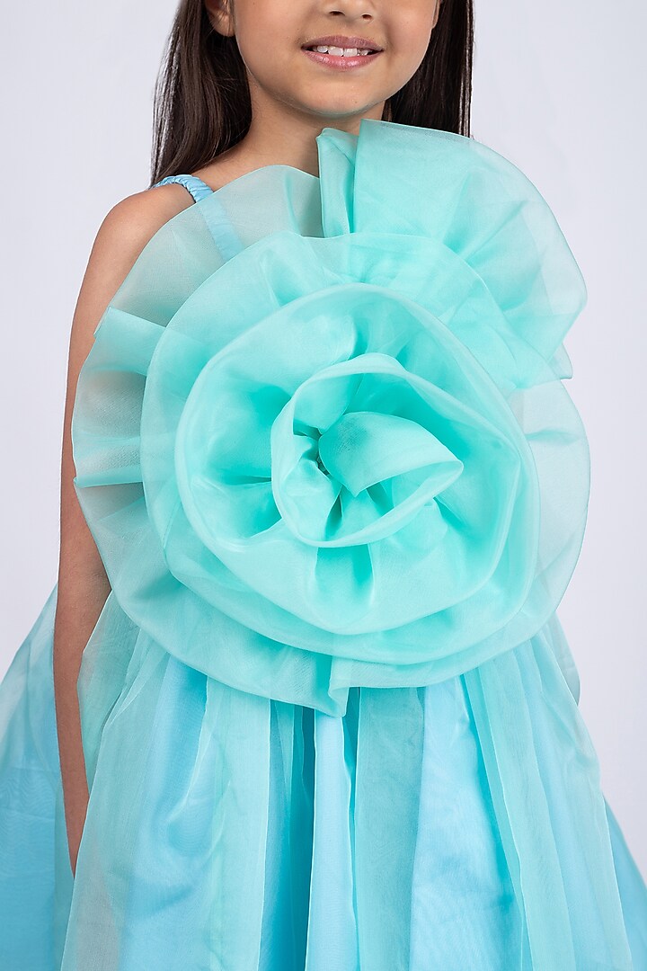 Green Organza Floral Dress For Girls by Jelly Jones at Pernia's Pop Up Shop