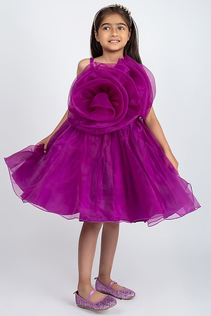 Wine Organza Floral Dress For Girls by Jelly Jones at Pernia's Pop Up Shop