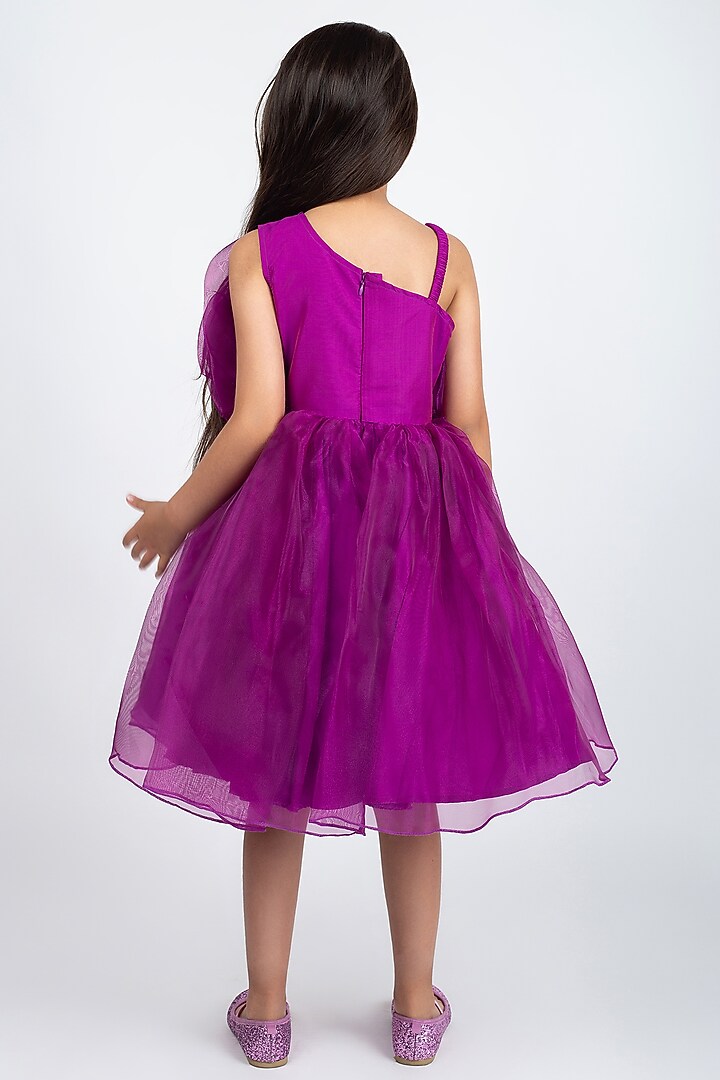 Wine Organza Floral Dress For Girls by Jelly Jones at Pernia's Pop Up Shop