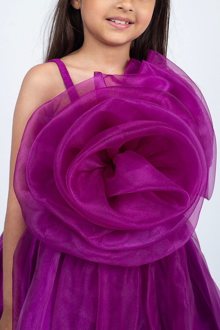 Wine Organza Floral Dress For Girls by Jelly Jones at Pernia's Pop Up Shop