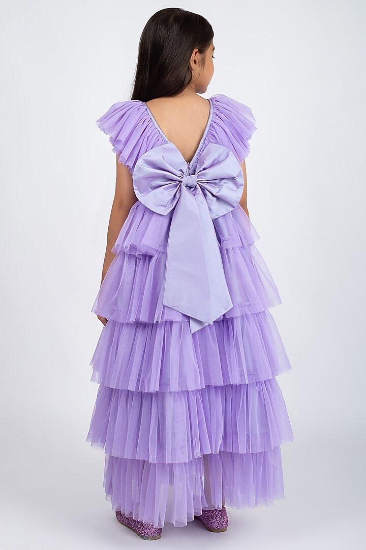 Mauve Net Layered Dress For Girls by Jelly Jones at Pernia's Pop Up Shop