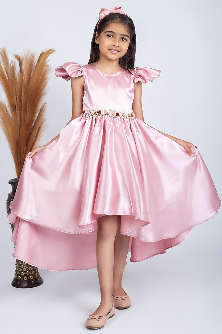 Pink Satin Embroidered Dress For Girls by Jelly Jones at Pernia's Pop Up Shop