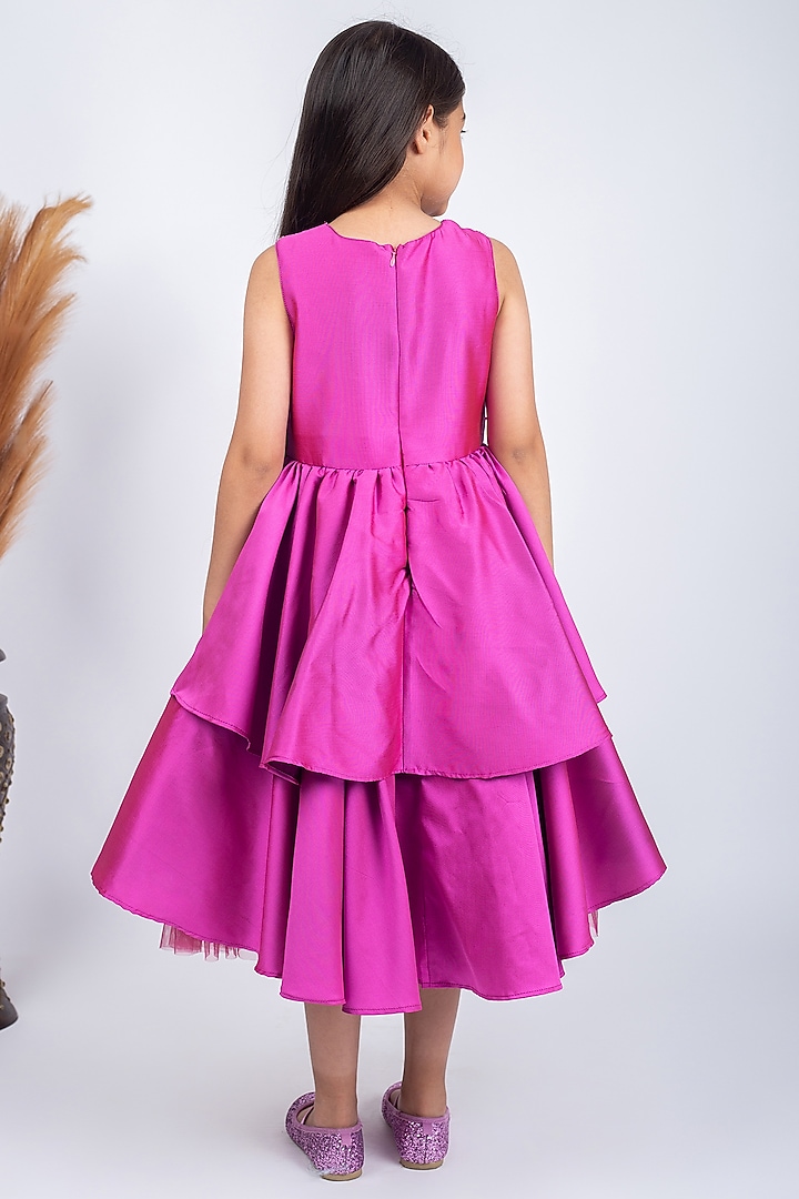 Pink Satin Asymmetric Gown For Girls by Jelly Jones at Pernia's Pop Up Shop