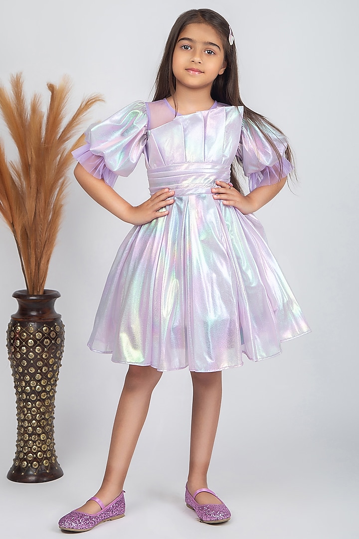 Mauve Fabric Pleated Dress For Girls by Jelly Jones at Pernia's Pop Up Shop