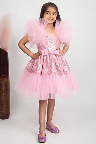 Pink Sequins Dress For Girls by Jelly Jones