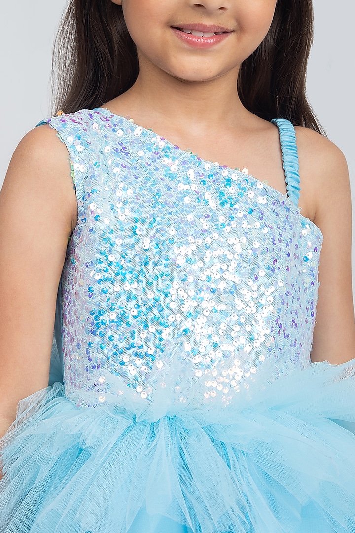 Blue Sequins Layered Dress For Girls by Jelly Jones at Pernia's Pop Up Shop