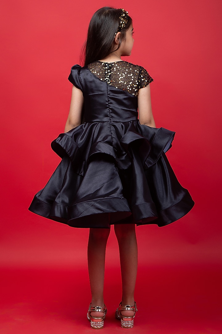Black Sequins Double Layered Dress For Girls by Jelly Jones at Pernia's Pop Up Shop