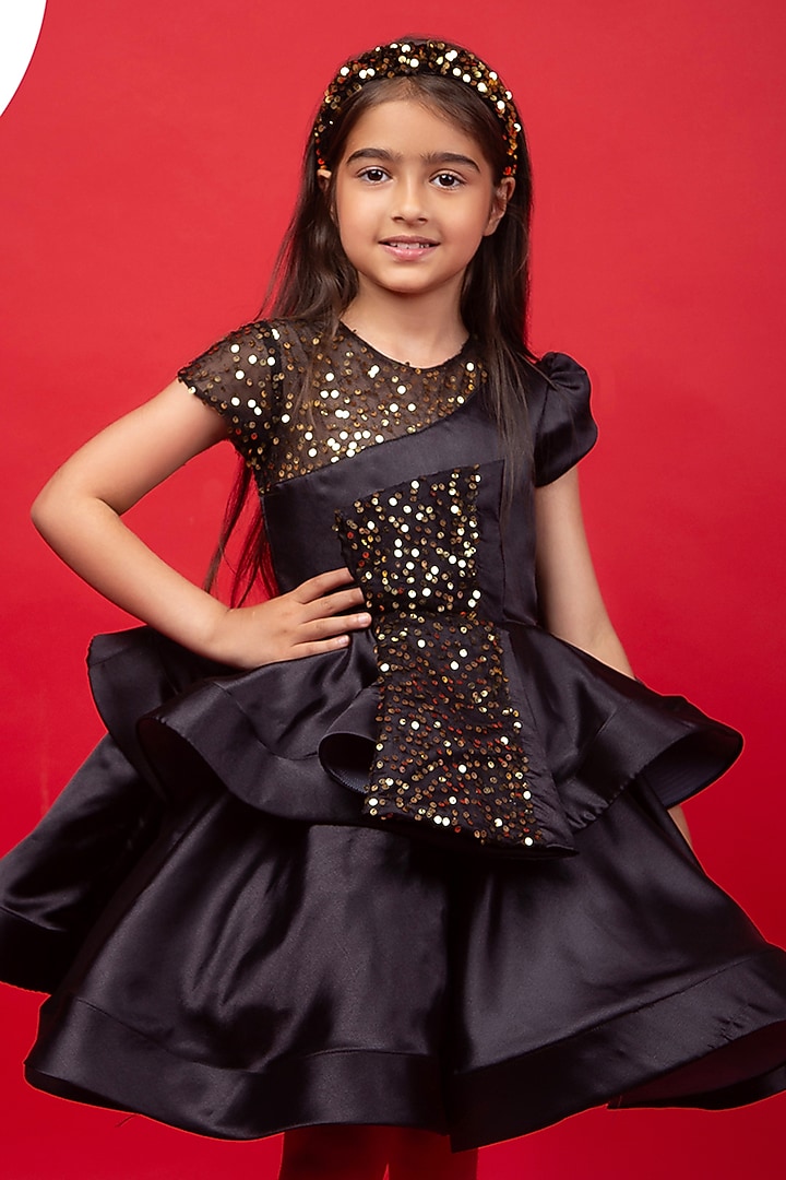 Black Sequins Double Layered Dress For Girls by Jelly Jones at Pernia's Pop Up Shop