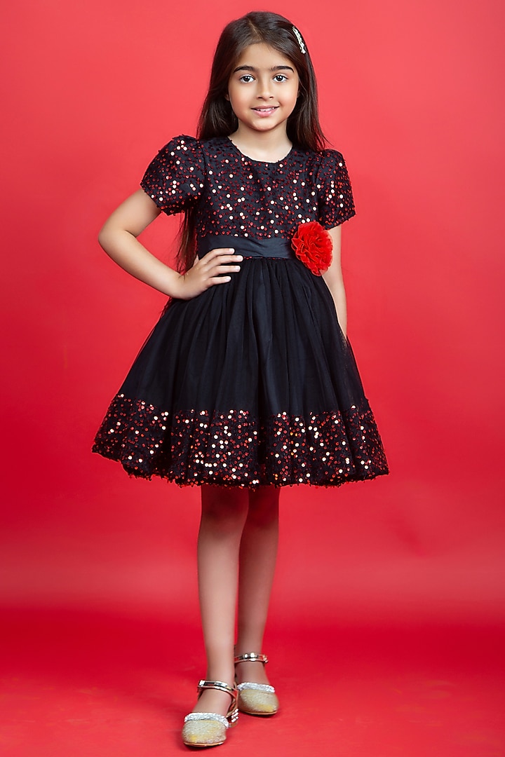 Black Sequins Embroidered Dress For Girls by Jelly Jones at Pernia's Pop Up Shop