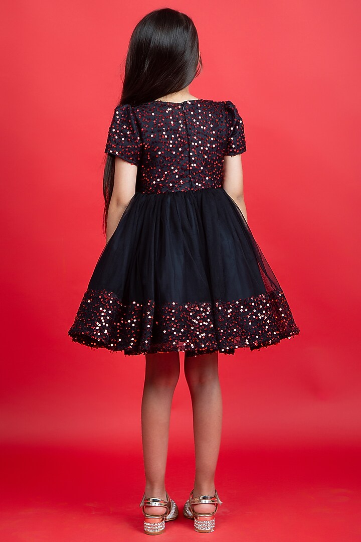Black Sequins Embroidered Dress For Girls by Jelly Jones at Pernia's Pop Up Shop