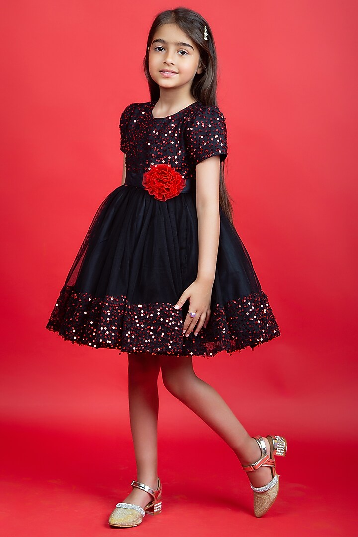 Black Sequins Embroidered Dress For Girls by Jelly Jones at Pernia's Pop Up Shop
